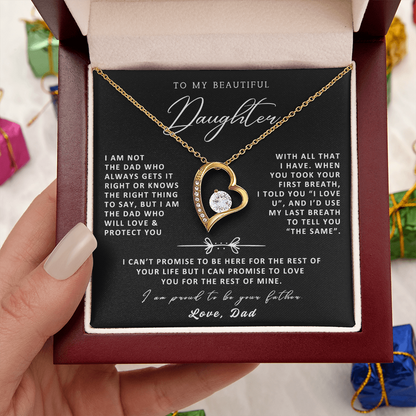 To My Daughter Necklace from Dad - Love Heart Necklace - Proud Father Message Card Gift