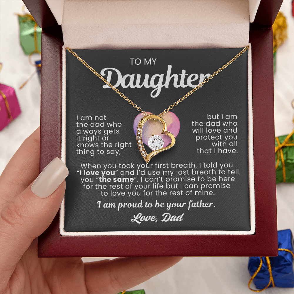 To My Daughter Necklace from Dad - Love Heart Necklace - Proud Father Message Card Gift