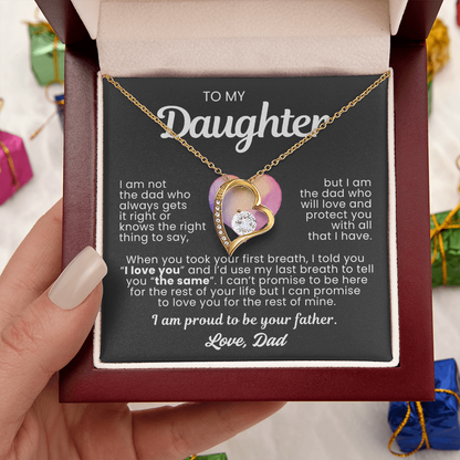 To My Daughter Necklace from Dad - Love Heart Necklace - Proud Father Message Card Gift