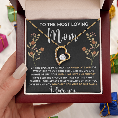 To My Mom - Love Heart Necklace - from Son Message Card Gift