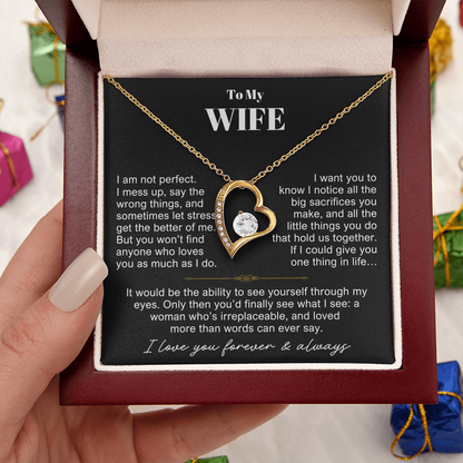 To My Wife - Love Heart Necklace - You Are Irreplaceable Message Card Gift