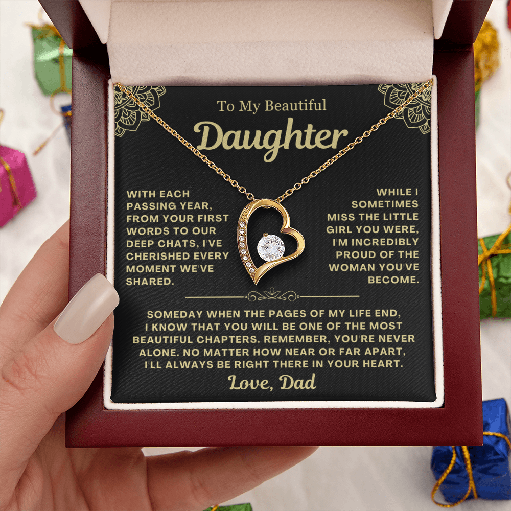 To My Daughter Necklace from Dad - Love Heart Necklace - You Are Never Alone Gift