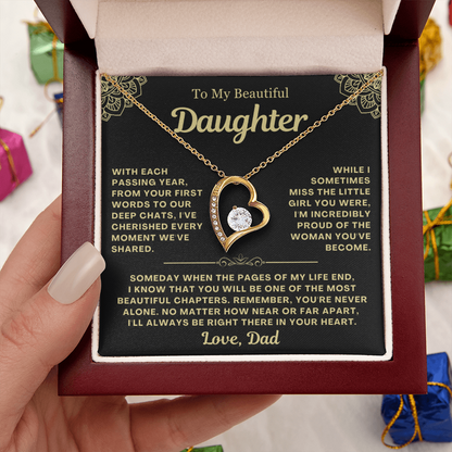 To My Daughter Necklace from Dad - Love Heart Necklace - You Are Never Alone Gift