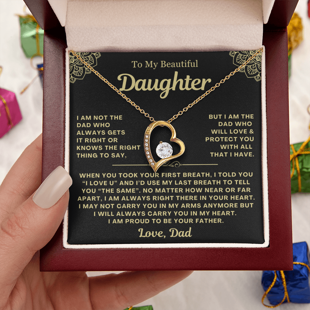 To My Daughter Necklace from Dad - Love Heart Necklace - Proud Father Message Card Gift