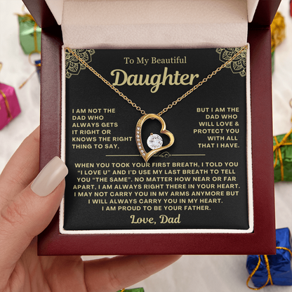 To My Daughter Necklace from Dad - Love Heart Necklace - Proud Father Message Card Gift