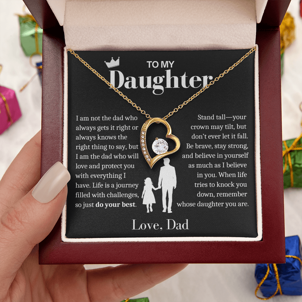 To My Daughter Necklace from Dad - Love Heart Necklace - Remember Whose Daughter You Are Gift