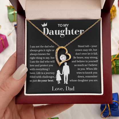 To My Daughter Necklace from Dad - Love Heart Necklace - Remember Whose Daughter You Are Gift