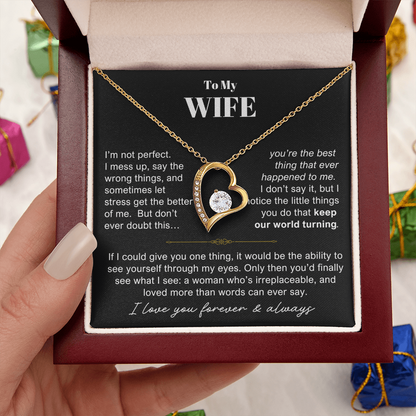 To My Wife - Love Heart Necklace - You Are Irreplaceable Message Card Gift
