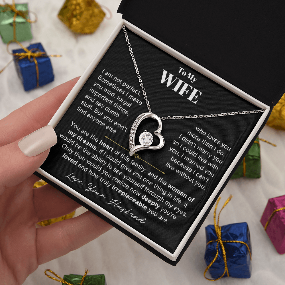 To My Wife - Love Heart Necklace - You Are Irreplaceable Message Card Gift