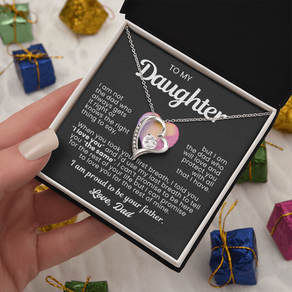 To My Daughter Necklace from Dad - Love Heart Necklace - Proud Father Message Card Gift
