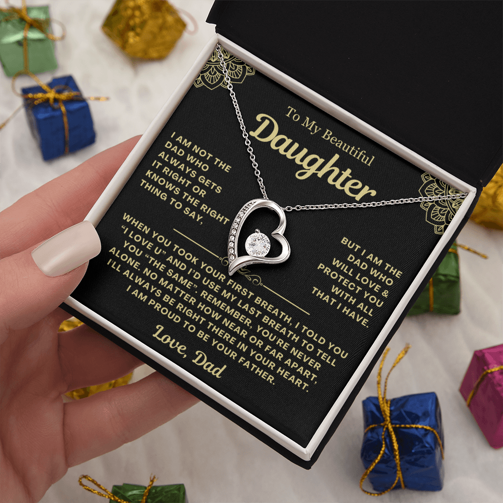 To My Daughter Necklace from Dad - Love Heart Necklace - Proud Father Message Card Gift