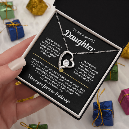 To My Daughter Necklace - Love Heart Necklace - You Are My Pride Message Gift