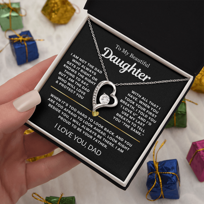 To My Daughter Necklace from Dad - Love Heart Necklace - Proud Father Message Card Gift