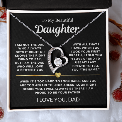 To My Daughter Necklace from Dad - Love Heart Necklace - Proud Father Message Card Gift