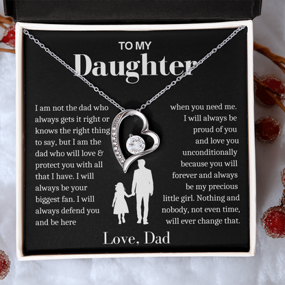 To My Daughter - Love Heart Necklace - You Will Always Be My Precious Little Girl