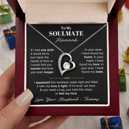To My Soulmate - Love Heart Necklace - You Are the Woman of My Dream Message Card Gift