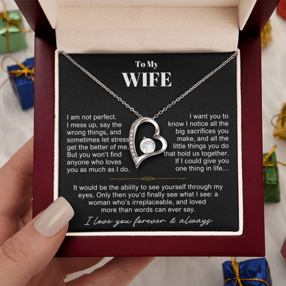 To My Wife - Love Heart Necklace - You Are Irreplaceable Message Card Gift