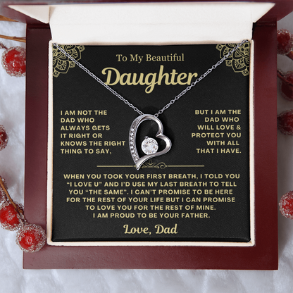 To My Daughter Necklace from Dad - Love Heart Necklace - Proud Father Message Card Gift