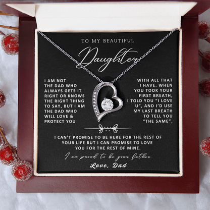 To My Daughter Necklace from Dad - Love Heart Necklace - Proud Father Message Card Gift
