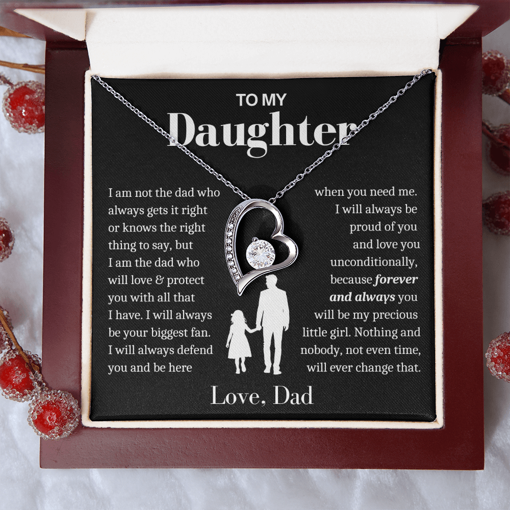 To My Daughter Necklace from Dad - Love Heart Necklace - Always My Precious Little Girl