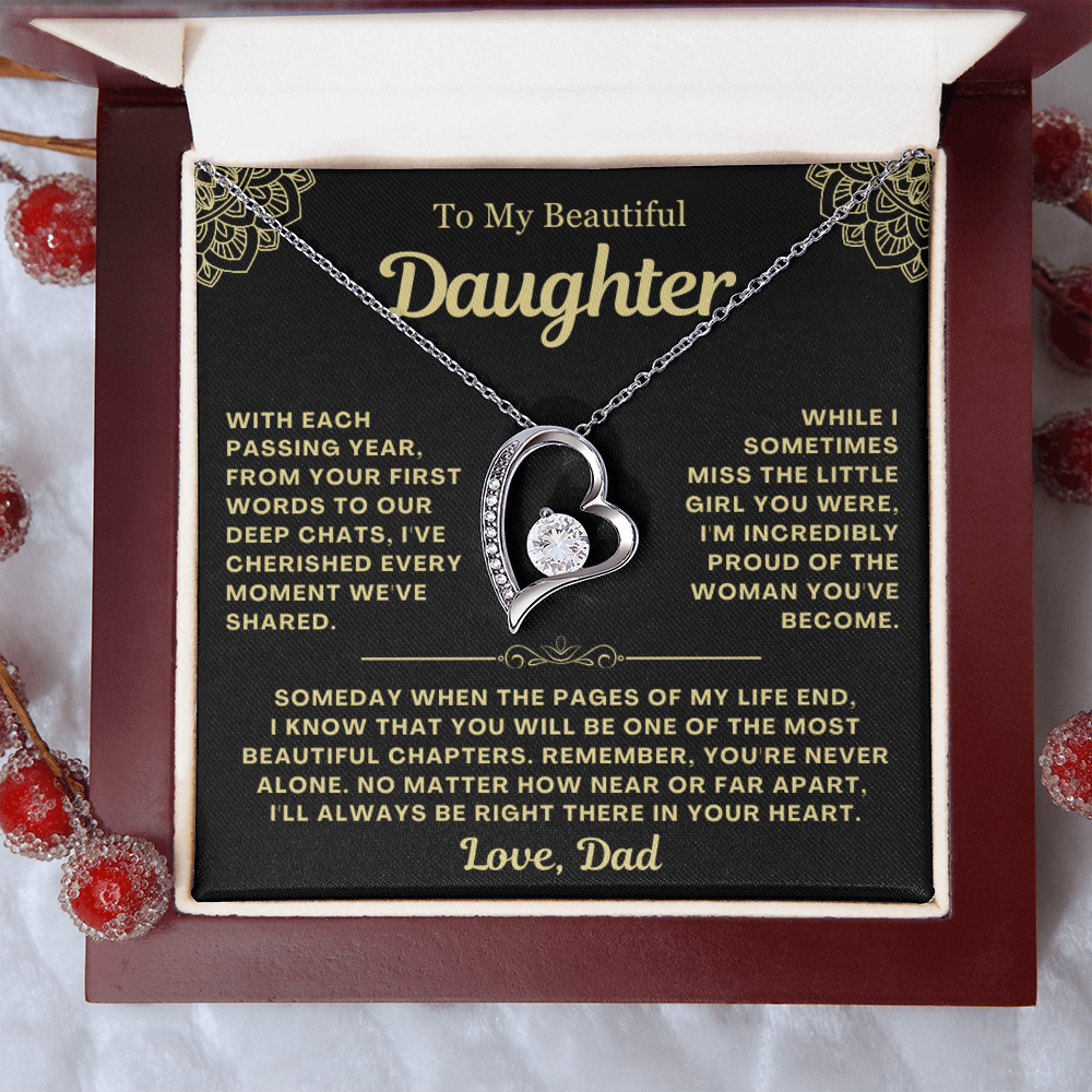 To My Daughter Necklace from Dad - Love Heart Necklace - You Are Never Alone Gift