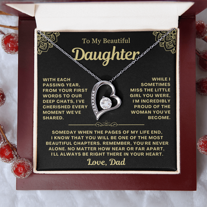To My Daughter Necklace from Dad - Love Heart Necklace - You Are Never Alone Gift