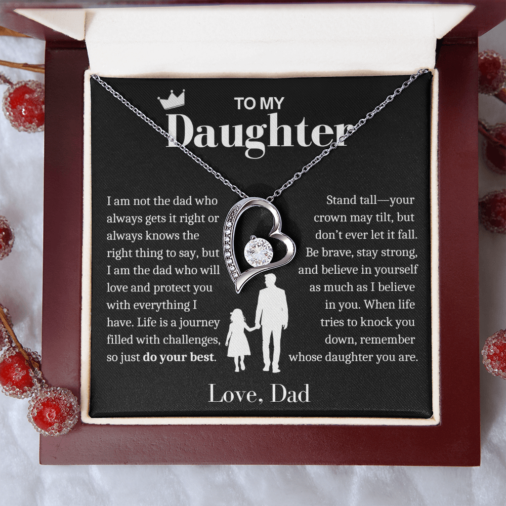 To My Daughter Necklace from Dad - Love Heart Necklace - Remember Whose Daughter You Are Gift