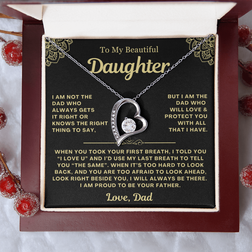 To My Daughter Necklace from Dad - Love Heart Necklace - Proud Father Message Card Gift