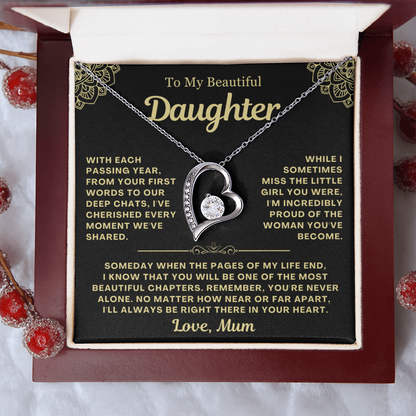 To My Daughter Necklace from Mum - Love Heart Necklace - You Are Never Alone Gift