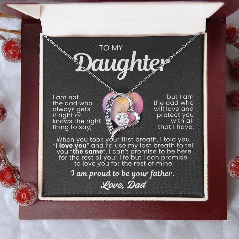 To My Daughter Necklace from Dad - Love Heart Necklace - Proud Father Message Card Gift