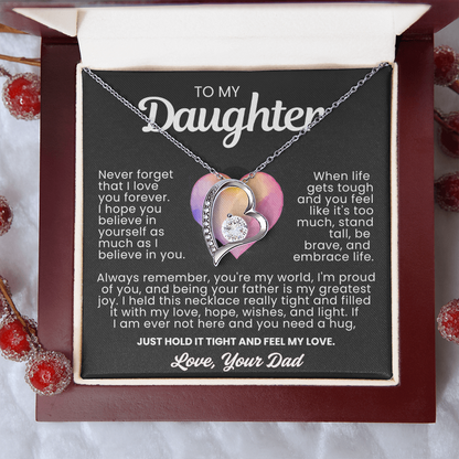 To My Daughter Necklace from Dad - Love Heart Necklace - You Are My World