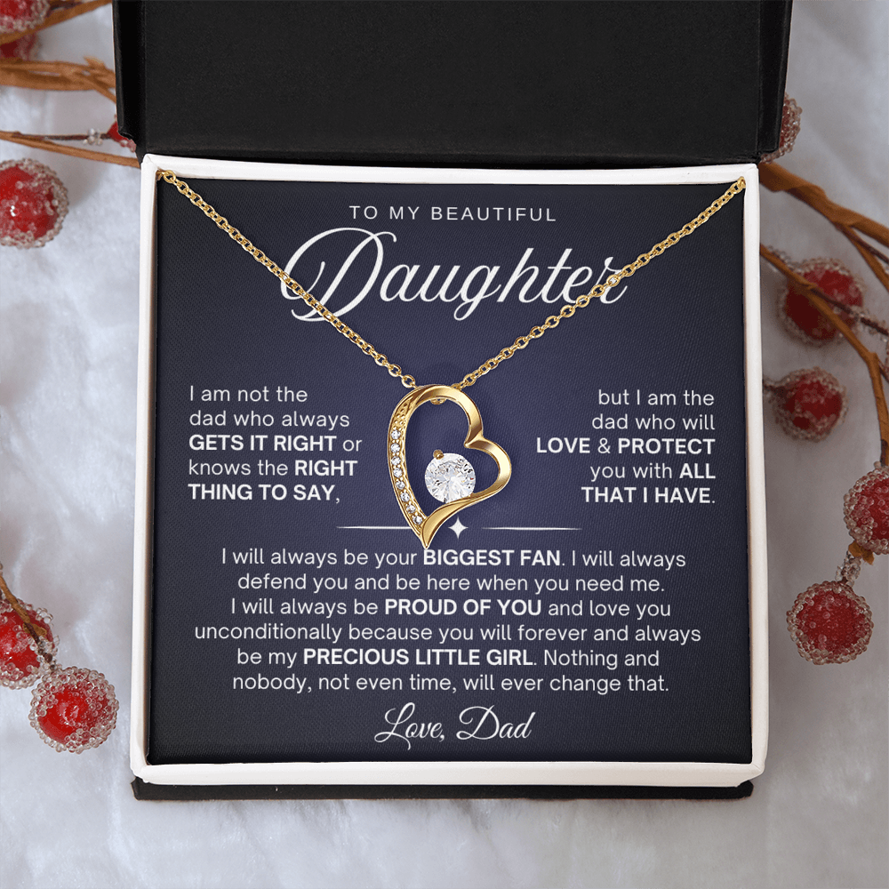 To My Daughter Necklace from Dad - Love Heart Necklace - Proud Of You Message Card Gift