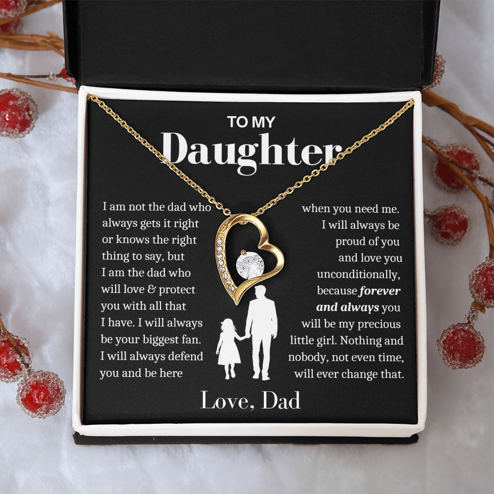 To My Daughter Necklace from Dad - Love Heart Necklace - Always My Precious Little Girl