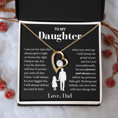 To My Daughter Necklace from Dad - Love Heart Necklace - Always My Precious Little Girl