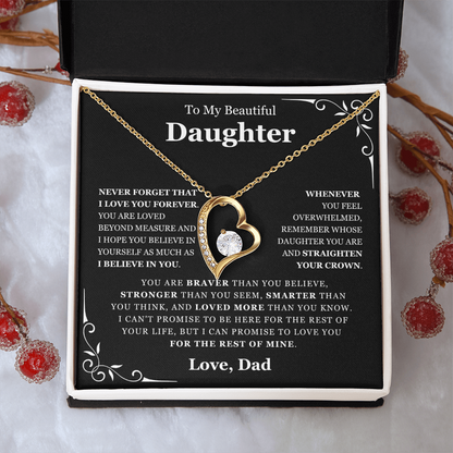 To My Daughter Necklace from Dad - Love Heart Necklace - Loved Beyond Measure Gift
