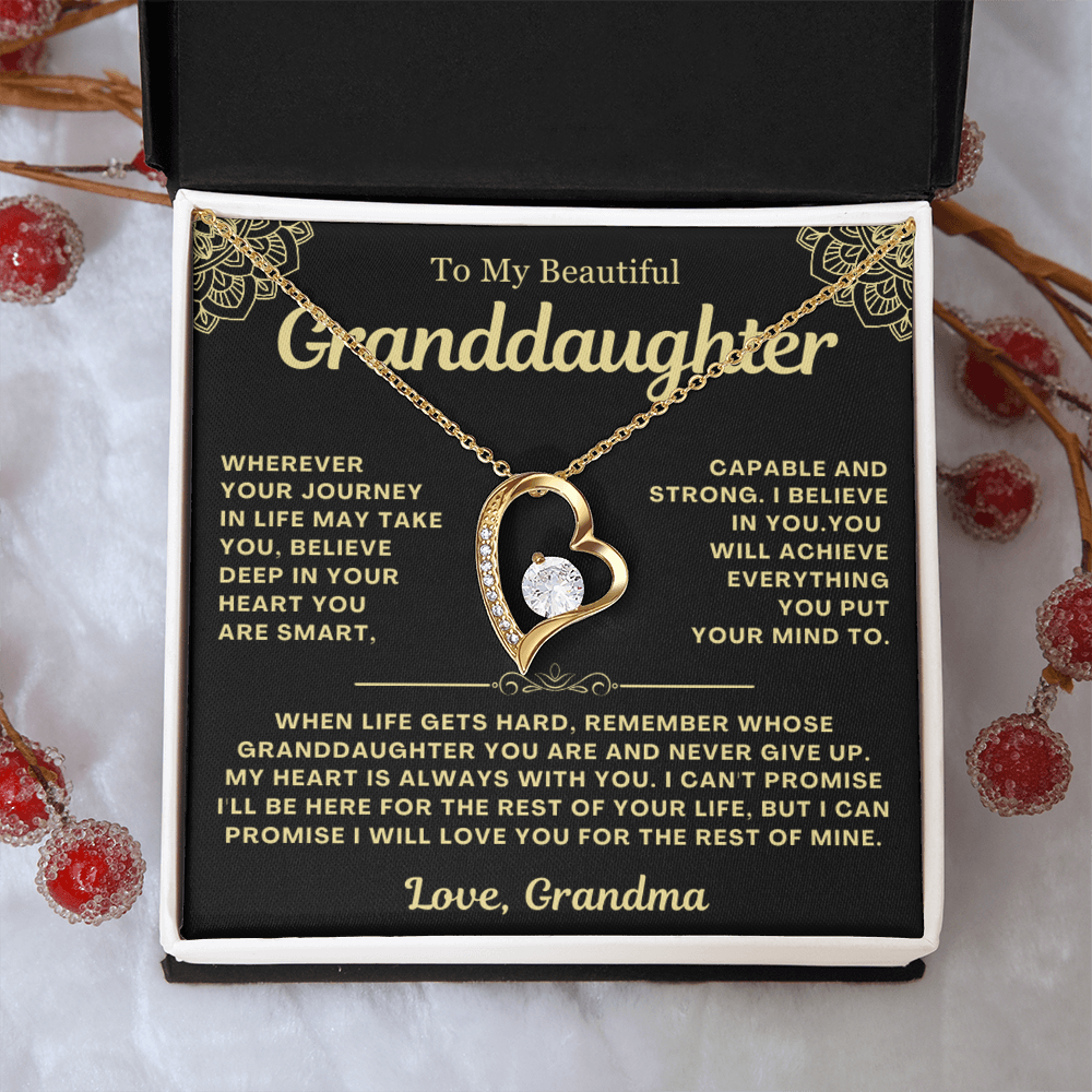 To My Granddaughter Necklace - Love Heart Necklace - My Heart Is Always With You Message Card Jewelry Gift