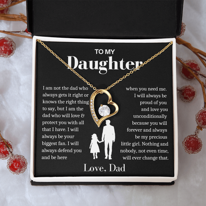 To My Daughter - Love Heart Necklace - You Will Always Be My Precious Little Girl