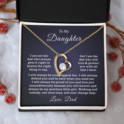 To My Daughter Necklace from Dad - Love Heart Necklace - Proud Father Message Card Gift