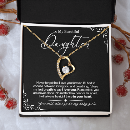 To My Daughter Necklace from Dad - Love Heart Necklace - Always My Baby Girl Message Card Gift