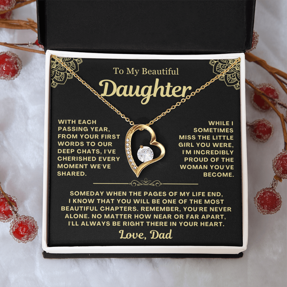 To My Daughter Necklace from Dad - Love Heart Necklace - You Are Never Alone Gift