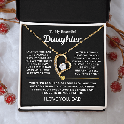 To My Daughter Necklace from Dad - Love Heart Necklace - Proud Father Message Card Gift