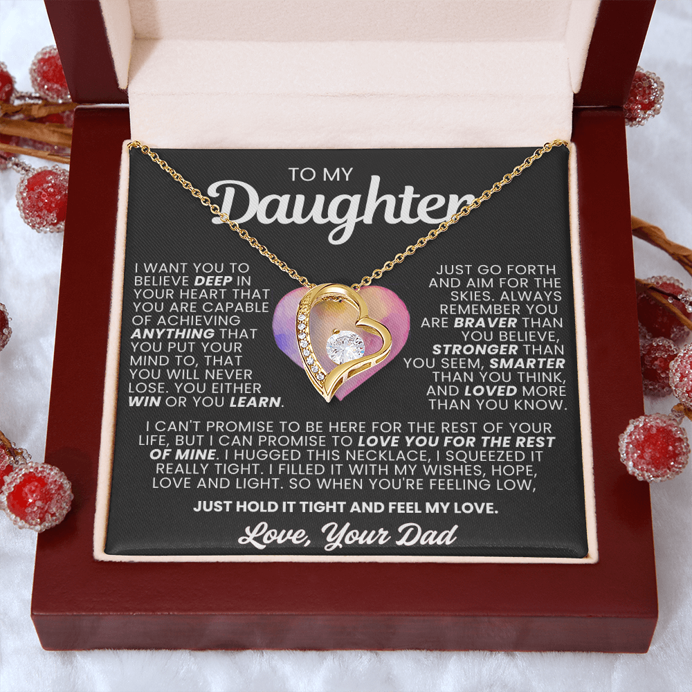 To My Daughter Necklace from Dad - Love Heart Necklace - More Loved Than You Know
