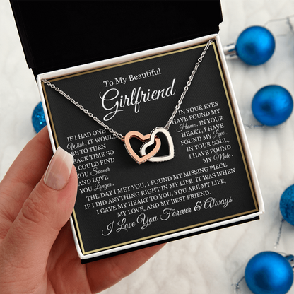 To My Girlfriend - Linked Hearts Necklace - You Are My Life Message Card Gift