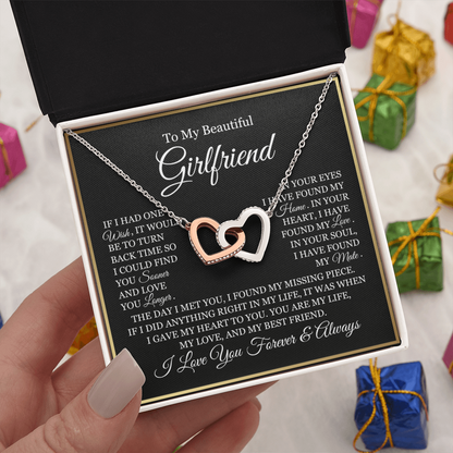 To My Girlfriend - Linked Hearts Necklace - You Are My Life Message Card Gift