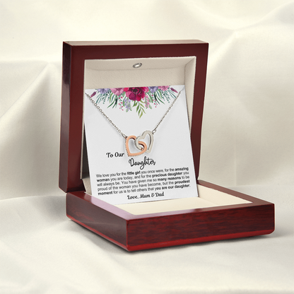 To My Daughter - Linked Hearts Necklace - Proud Of You Message Card Gift