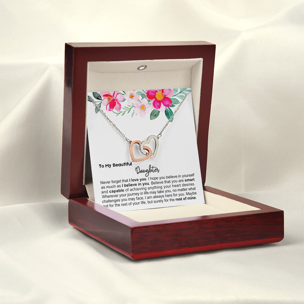To My Daughter - Linked Hearts Necklace - Always Here For You Message Card Gift