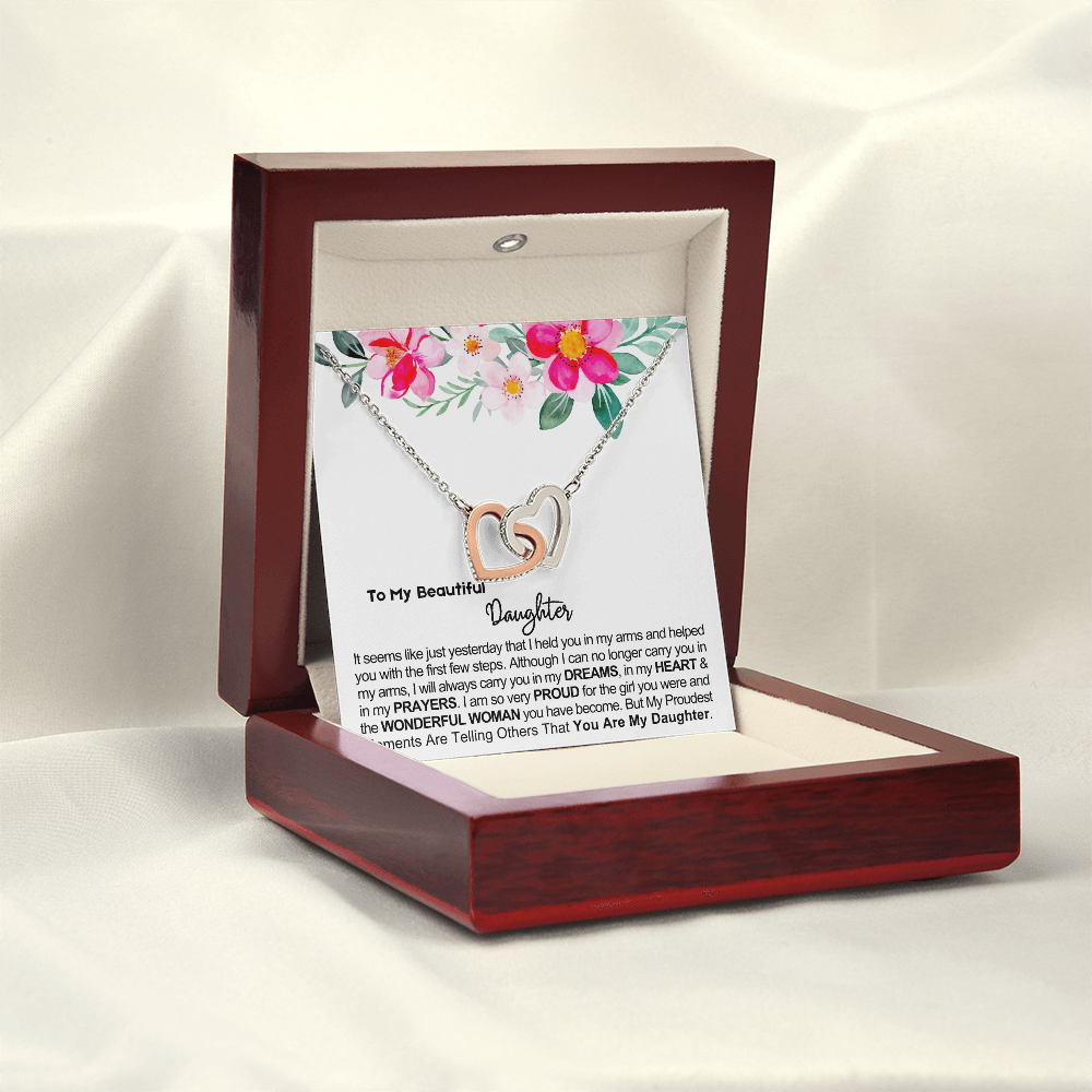 To My Daughter - Linked Hearts Necklace - Proud of You Message Card Gift