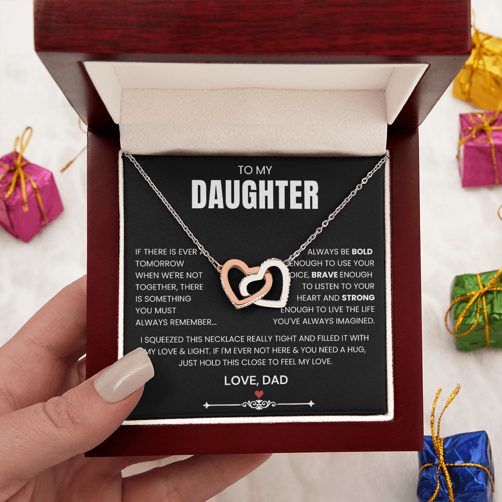 To My Daughter - Linked Hearts Necklace - Be Bold, Brave and Strong Message Card Gift