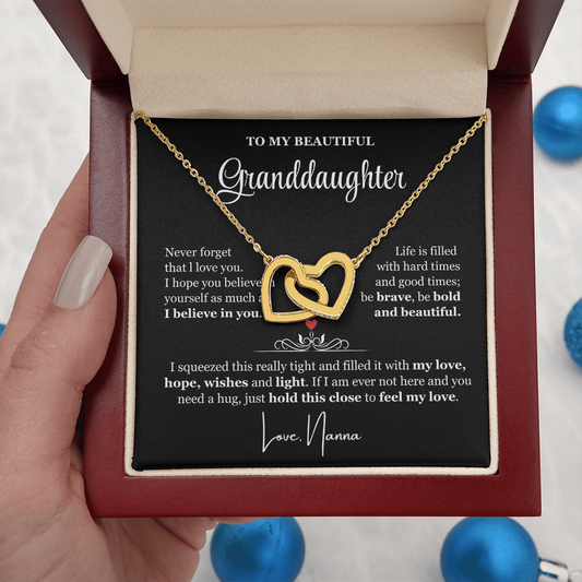 To My Granddaughter - Linked Hearts Necklace - Be Bold and Beautiful Message Card Gift