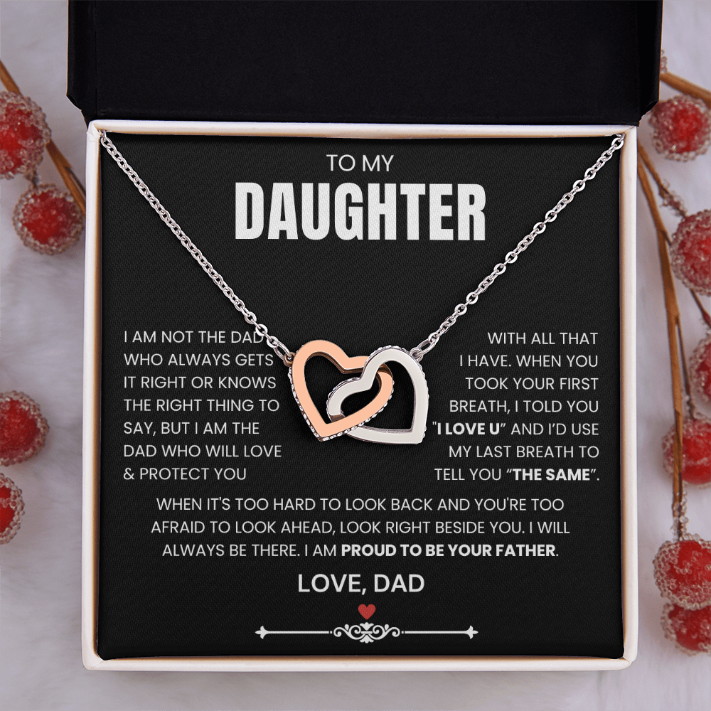 To My Daughter - Linked Hearts Necklace - Proud to Be Your Father Message Card Gift